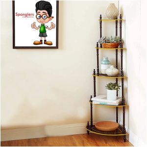Support d&rsquo;angle mural à 5 étagères en bois