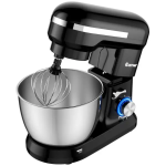 Robot Pâtissier 1300W avec Bol 6L en Acier Inox Batteur Electrique à 8 Vitesses Réglables avec Batteur Fouet Crochet Noir