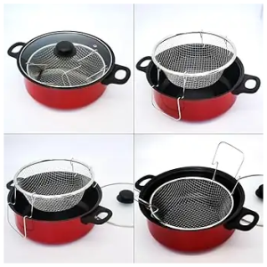 Marmite de friture de restaurant avec couvercle Friteuse d'appartement Pots antiadhésifs Casserole à frites, 26cm 0.3mm