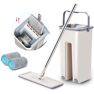 Sceau lave sol 02 compartiments avec bâton à microfibre rotatif