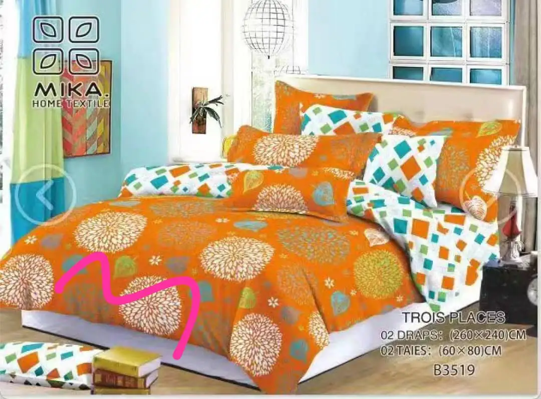 02 draps de 3 places + 02 tais d'oreiller - orange