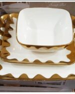 Plats +bols cassable pour repas en famille et invités - couleur or/blanc