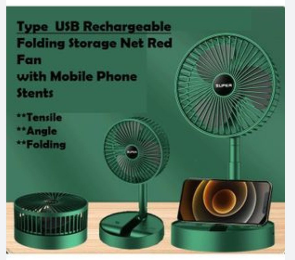 Mini Ventilateur USB Pliable - 3 Vitesses, Batterie 2000 MAh, Avec Cordon - Portable Pour Voyages (Vert)