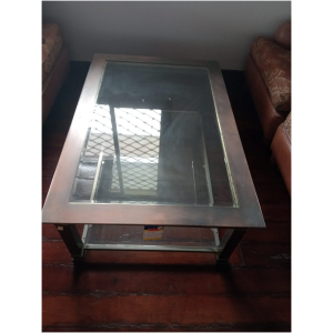 Table basse en verre d'occasion cadre et pieds en acier inoxydable