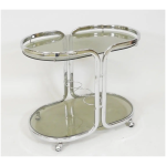Mini bar à roulettes double niveaux avec pieds et cadre en bronze