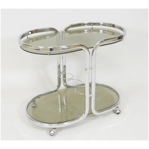 Mini bar à roulettes double niveaux avec pieds et cadre en bronze