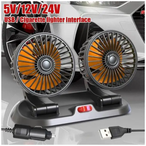Ventilateur de voiture portable 12V/24V USB 360° réglable 2 vitesses multi-angle rotatif