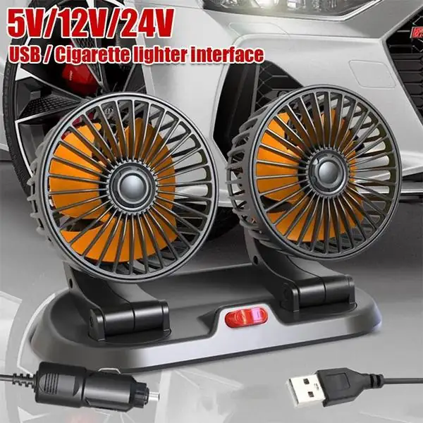 Ventilateur de voiture portable 12V/24V USB 360° réglable 2 vitesses multi-angle rotatif
