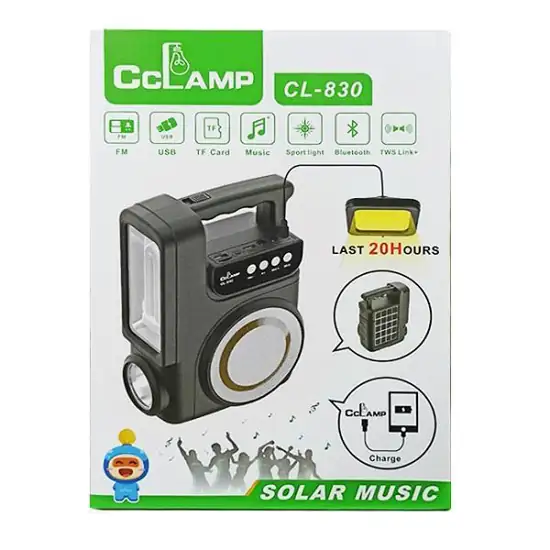 Lampe solaire CCLamp CL830 Haut-parleur Bluetooth sans fil Station Radio FM plaque SOLAIRE POWERBANK LECTEUR USB ET SSD 06 mois de garantie – Image 4