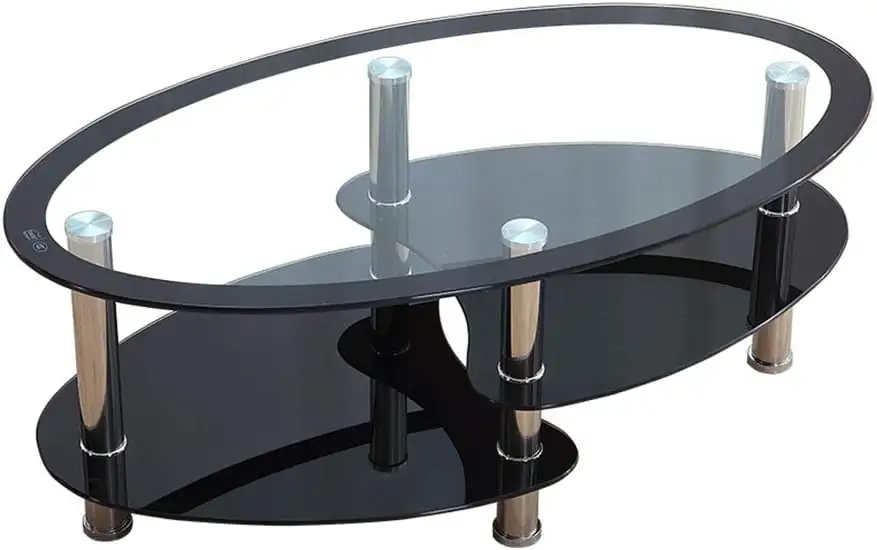 Table basse ovale en verre à 3 niveaux