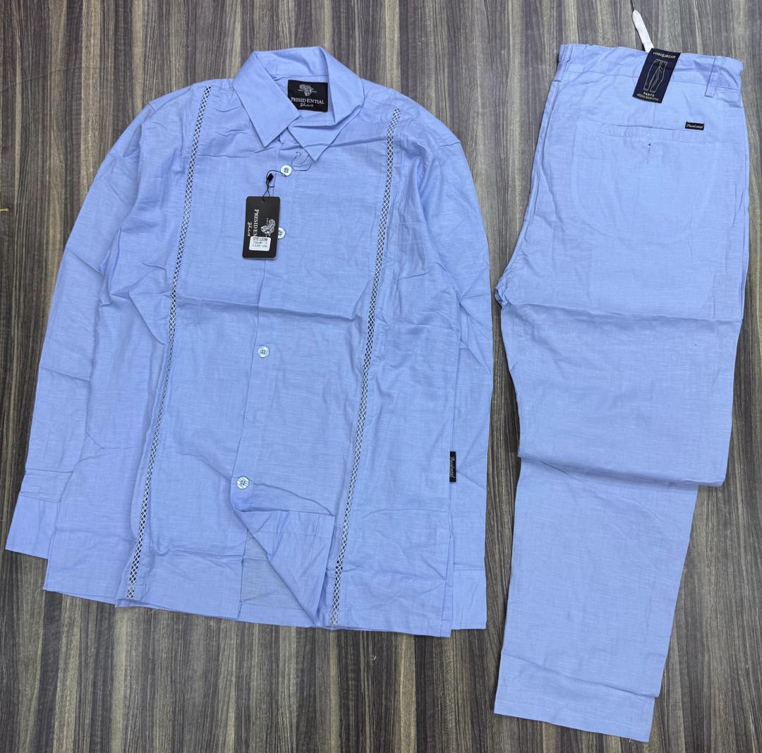 Ensemble chemise et pantalon noir, vue de face et de dos, illustrant la polyvalence de la tenue