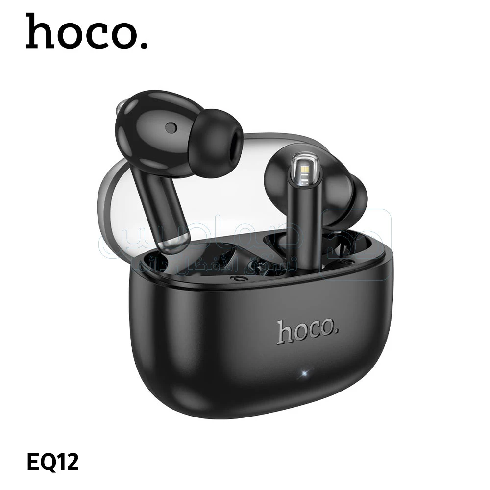 Écouteur Bluetooth Hoco de couleur noire, posé sur une surface, montrant son design ergonomique et moderne