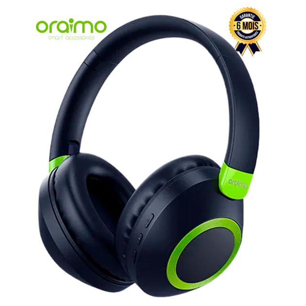 Casque ORAIMO BOOMPOP 2S de couleur noire, vue de face montrant son design élégant et moderne