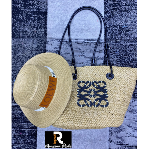 Ensemble Chapeau et Sac Tissé en Fibre Naturelle - Set Accessoire Plage Éthique - Chapeau à Bord Large et Sac Cabas - Protection UV 50+