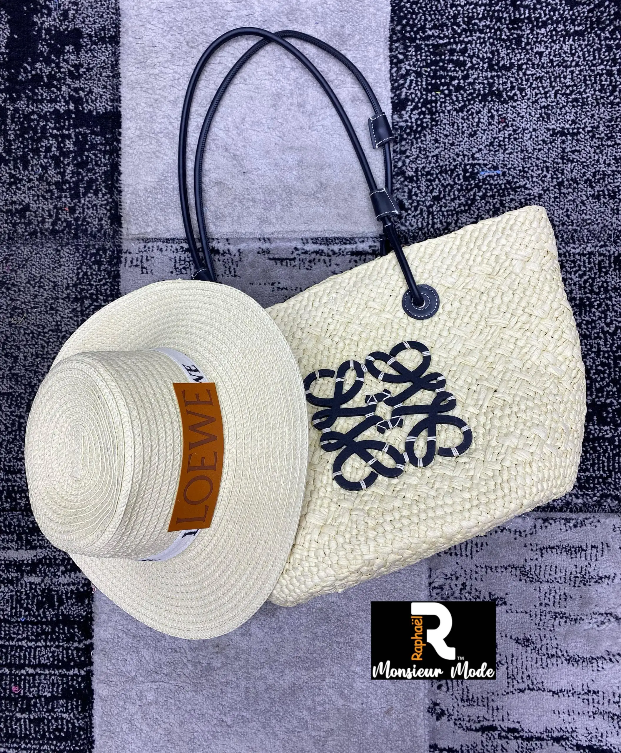 Ensemble Chapeau et Sac Tissé en Fibre Naturelle - Set Accessoire Plage Éthique - Chapeau à Bord Large et Sac Cabas - Protection UV 50+ – Image 2