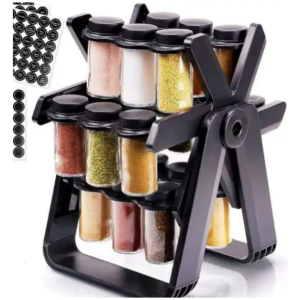 Range Épices 18 Boîtes - Organisateur à Épices Murale ou de Comptoir - Lot de Pots à Épices en Verre avec Étiquettes - Set d'Épices Complet pour Cuisine