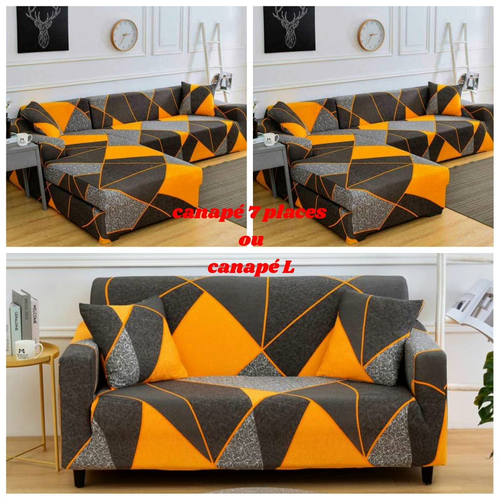 Lot complet des 6 pièces de la housse de canapé étalé, montrant chaque élément séparément