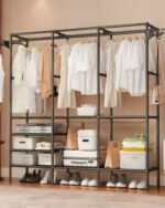 Penderie Métallique avec Porte-Robe – Armoire Dressing Modulable 5 Étagères – Rangement Vêtements et Chaussures – Dimensions 150x45x180 cm