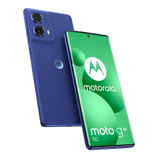 Motorola G85 5G vu de face, design élégant et écran large allumé