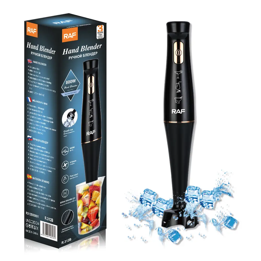 Mixeur Plongeant RAF R.312B 800W - Blender Main Puissant avec Accessoires - Lames Inox 4 Lames - Pour Soupes, Smoothies et Purées