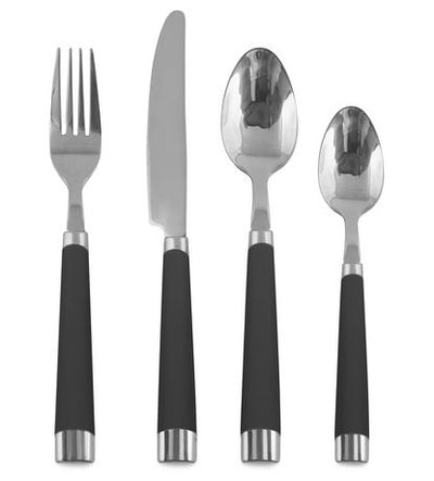 Lot de 16 cuillères à soupe MAINSTAYS en acier inoxydable posées sur une table, reflet brillant