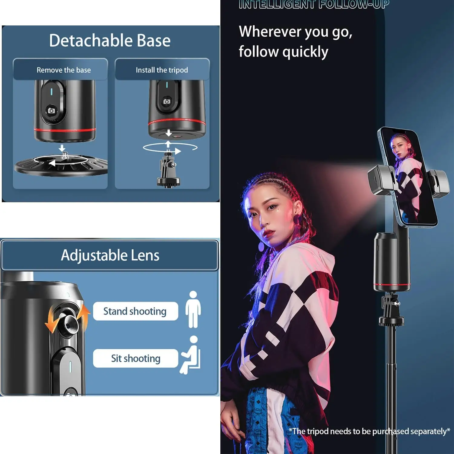 Trépied avec Détecteur de Mouvement - Support Intelligent pour Appareils Photo et Smartphones - Contrôle Gestuel - Stabilisation Professionnelle – Image 3