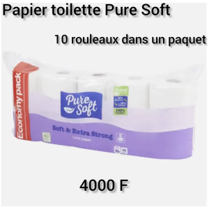 Papier Toilette Pure Soft - Lot de 10 Rouleaux - Triple Épaisseur - Doux et Résistant - 250 Feuilles par Rouleau