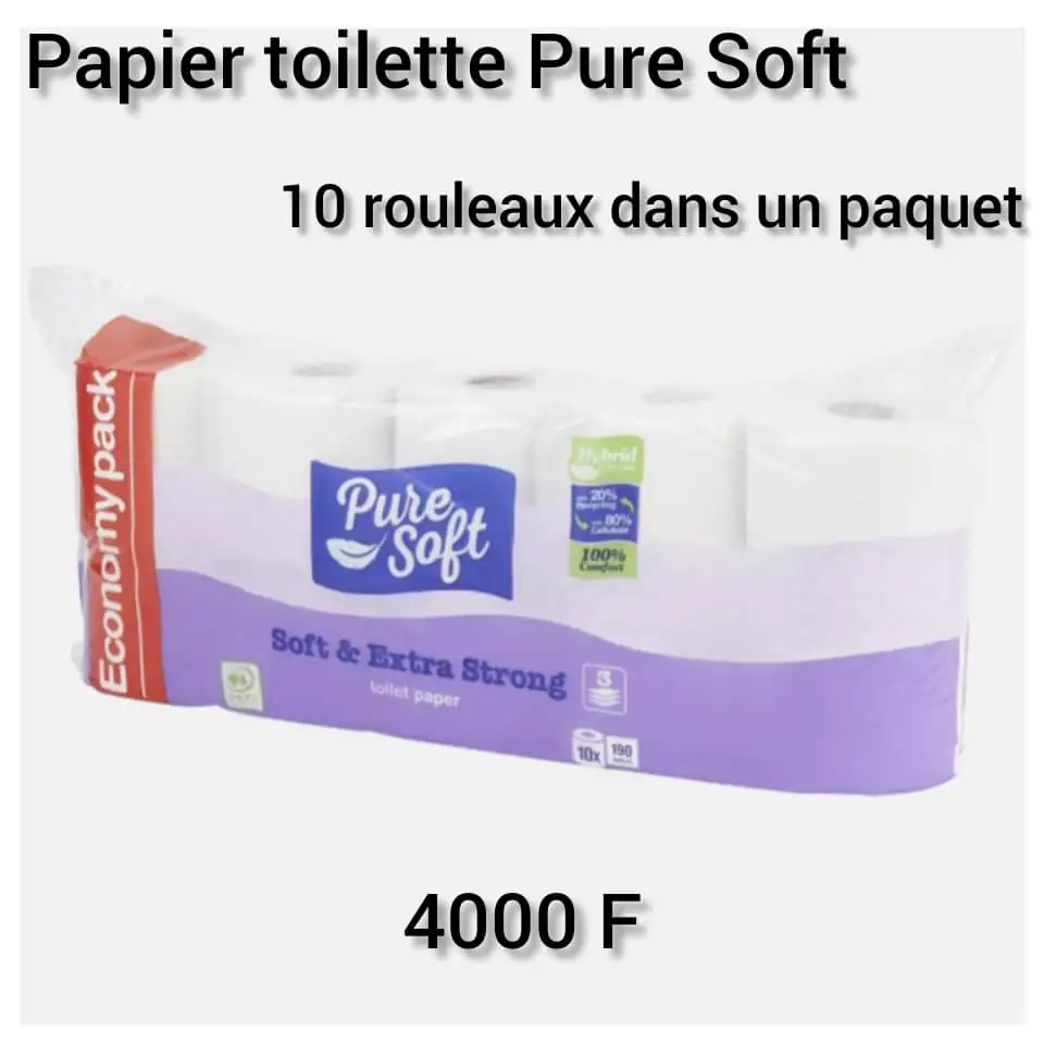 Papier Toilette Pure Soft - Lot de 10 Rouleaux - Triple Épaisseur - Doux et Résistant - 250 Feuilles par Rouleau
