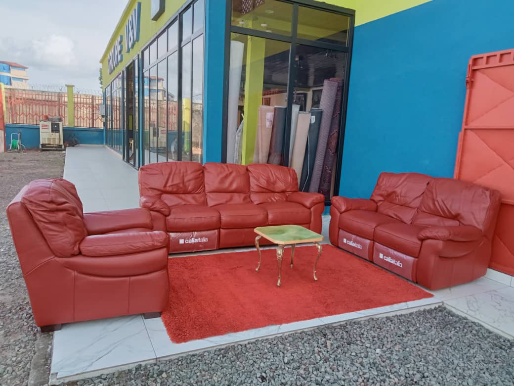 Canapé en Cuir de Buffle d'Occasion 6 Places - 100% Cuir Véritable - Structure Bois Massif - Style Vintage