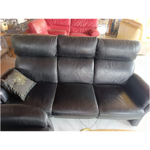 Canapé 4 Places en Cuir Véritable d&rsquo;Occasion – Salon Vintage Rétro – Structure Bois Massif
