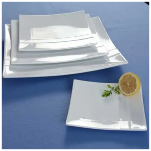 Set de 4 Assiettes Rectangulaires Rayées - Service de Table Moderne - Céramique Résistante - Four et Lave-Vaisselle Safe