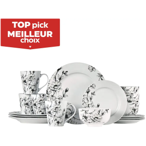 Ensemble de Vaisselle CANVAS Wild Rose 16 Pièces - Service de Table Complet - Motif Fleurs Sauvages - Céramique Résistante