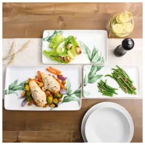 Ensemble de 3 Plateaux de Service en Porcelaine - Plateaux Repas et Petit Déjeuner - Design Élégant - Résistants et Faciles à Nettoyer