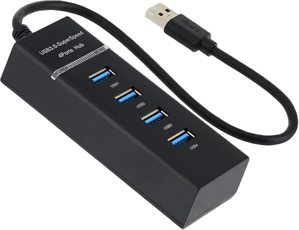 Hub USB 3.0 4 Ports avec Rallonge vu de face, design compact et moderne
