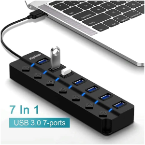 Hub USB 3.0 7 Ports avec Interrupteurs Individuels et LED