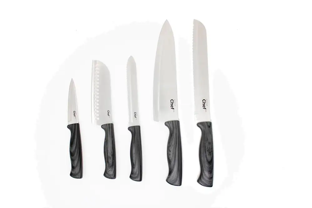 Ensemble 5 Couteaux Master Chef Luxe - Lames Acier Inoxydable 15cm - Manche Ergonomique