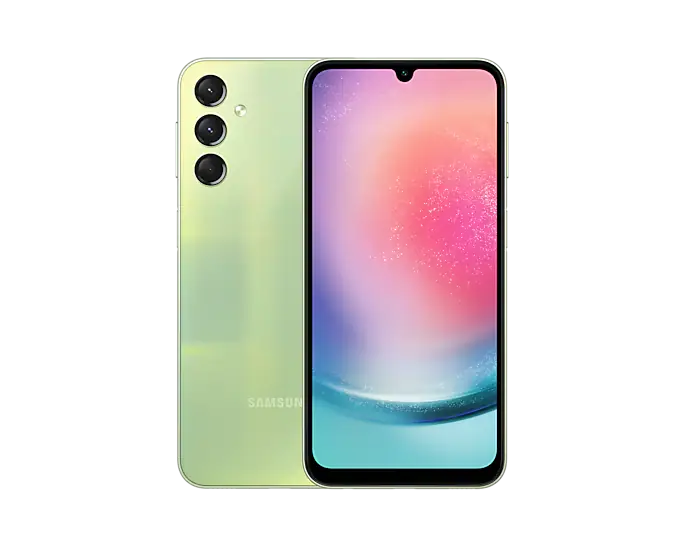 Samsung Galaxy A24 4G vu de face, mettant en avant son design élégant et son écran Super AMOLED