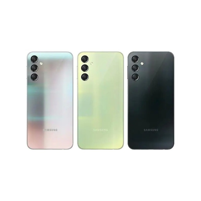 Samsung Galaxy A24 4G avec ses accessoires : chargeur, câble et documentation