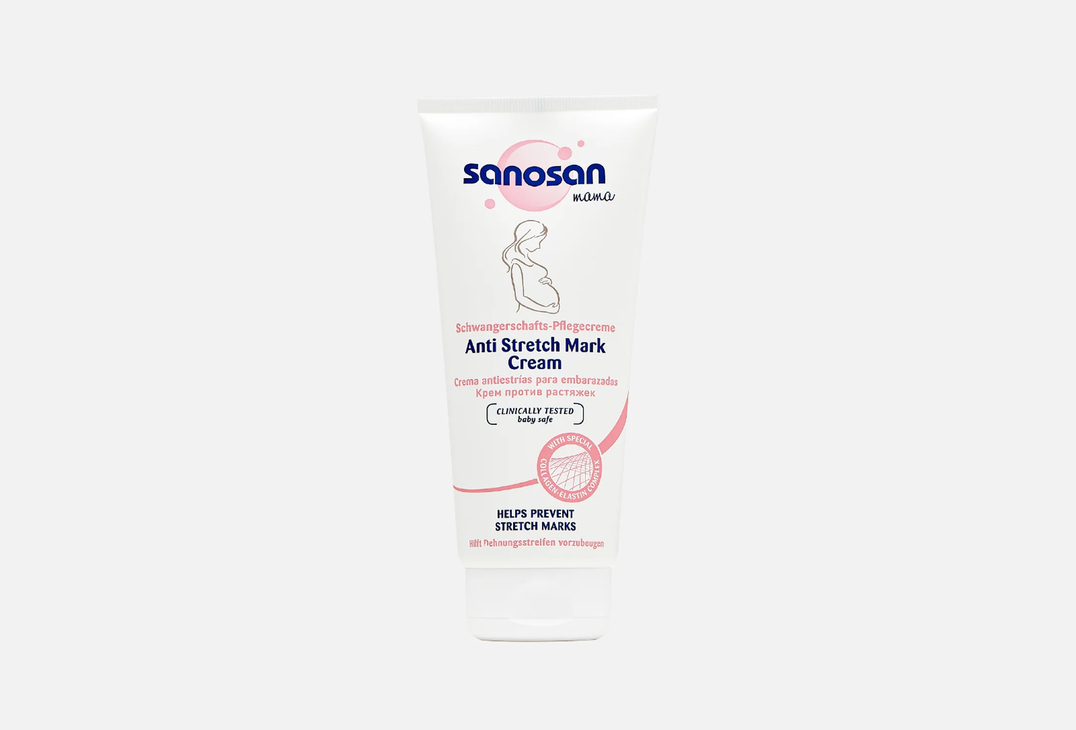 Flacon de la Crème Anti Vergetures Sanosan 150ml de profil