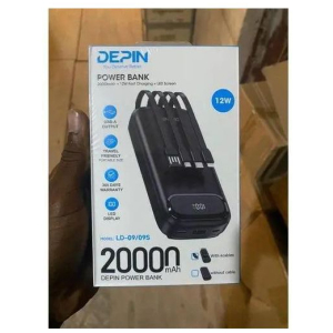 Power Bank Depin 20000 mAh Charge Rapide 12W Ecran LED 4 Cables Integres