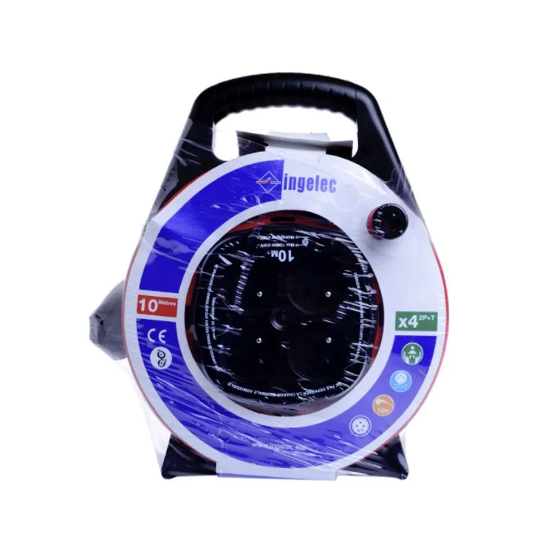 Ralonge électrique Ingelec Jigo 10m avec 4 prises, vue d'ensemble sur fond blanc