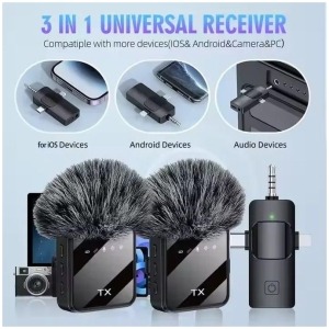 Micro Cravate Sans Fil F11-2 Double Micro Réduction Bruit 3 en 1