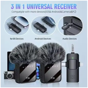 Micro Cravate Sans Fil F11-2 Double Micro Réduction Bruit 3 en 1