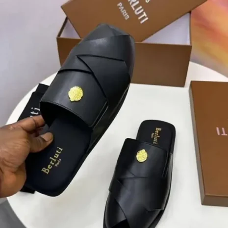 Sandales Cuir Homme Berluti Paris Lanières Croisées Ornement Doré Original