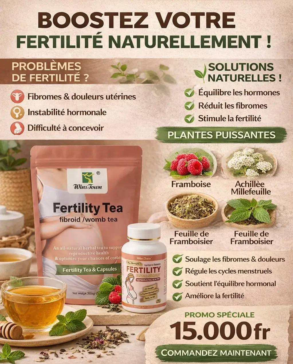Pack Fertilité Féminine Naturelle Thé Complément Cycles Fibromes