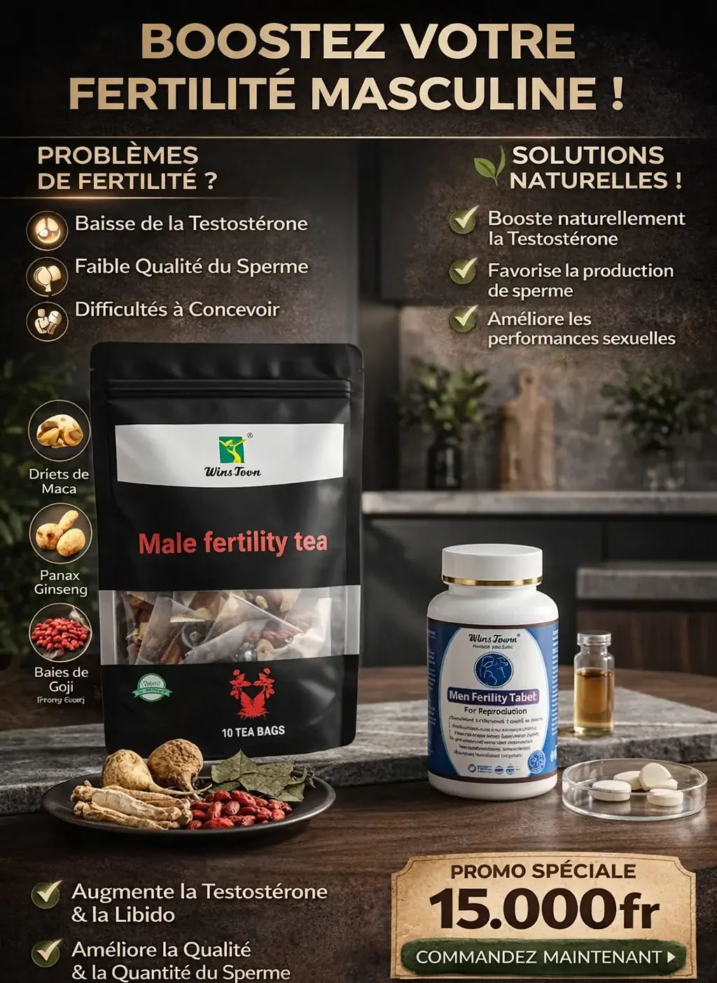 Pack Fertilité Masculine Naturelle Thé Complément Testostérone Libido