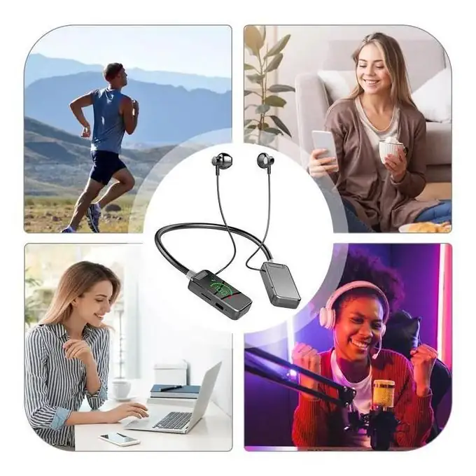 Écouteurs Samsung Tour de Cou Bluetooth avec l'écran LCD affichant le niveau de batterie