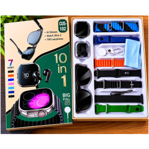 Coffret GUS 102 Kit Multimédia 10 en 1 Montre Ultra 3 Lunettes Connectées Oreillettes TWS