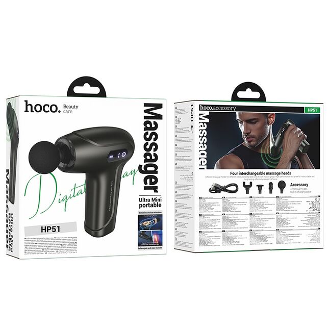 Mini Pistolet de Massage Hoco HP51 Silencieux 6 Vitesses 5h Autonomie 4 Têtes