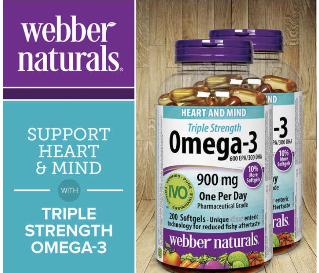 Vue rapprochée des gélules d'Oméga-3 Webber Naturals Triple Force